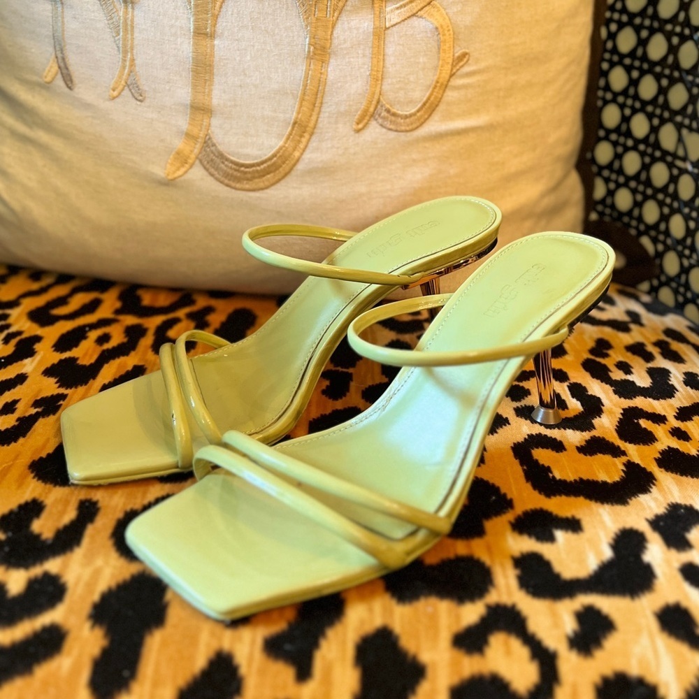 CULT GAIA Lydia Sandal in Palm Gold Heel Strappy Light Green REVOLVE - Picture 2 of 12
